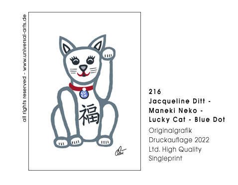 Jacqueline Ditt - Maneki Neko - Lucky Cat - Blue Dot (Maneki Neko - Gl&uuml;ckskatze - Blauer Punk)