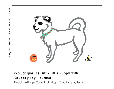 Jacqueline Ditt - Little Puppy with Squeeky Toy - outline  (Kleine Welpin mit Quietschespielzeug - outline)